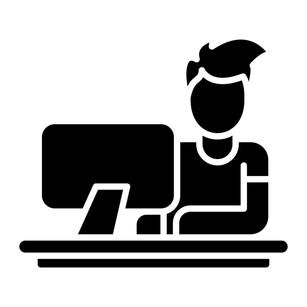 werken aan computer glyph-pictogram vector