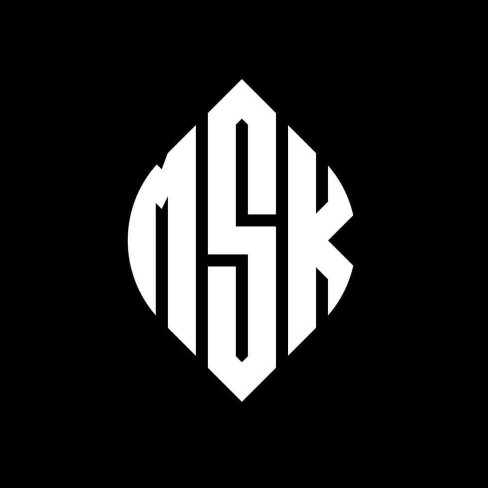 msk cirkel letter logo ontwerp met cirkel en ellipsvorm. msk ellipsletters met typografische stijl. de drie initialen vormen een cirkellogo. msk cirkel embleem abstracte monogram brief mark vector. vector