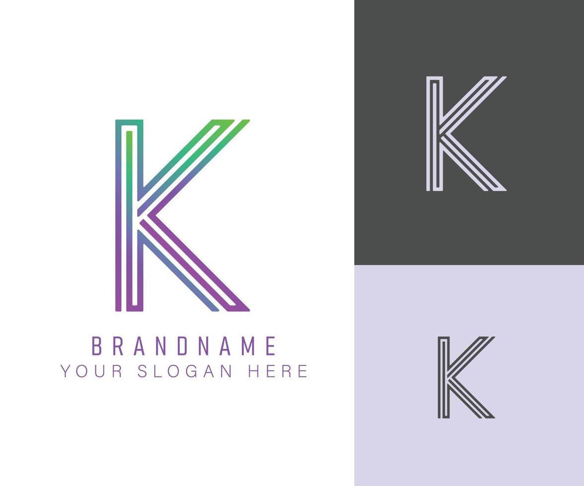 monogram logo alfabet letter k met neon kleur, geschikt voor logo's, titels en headers vector