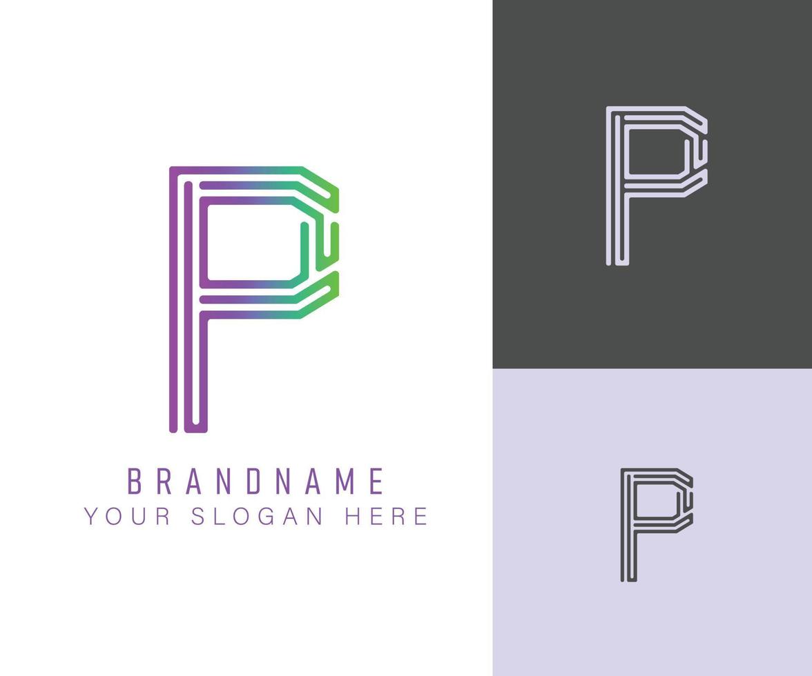 monogram logo alfabet letter p met neon kleur, geschikt voor logo's, titels en headers vector