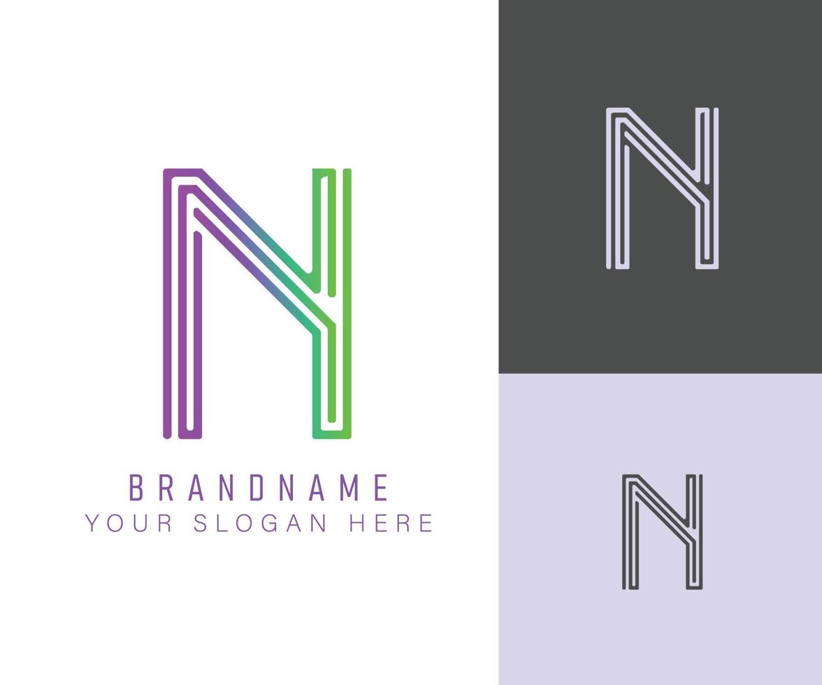 monogram logo alfabet letter n met neon kleur, geschikt voor logo's, titels en headers vector