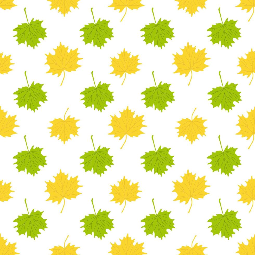 herfst esdoornblad naadloze patroon eenvoudige minimalistische concept vlakke stijl vectorillustratie, geel oranje hand getrokken natuurlijke bloemen ornament voor uitnodigingen, textiel, cadeau papier, herfstvakantie decor vector