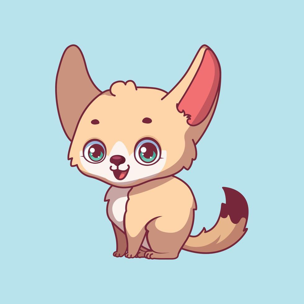 illustratie van een cartoon fennec vos op kleurrijke achtergrond vector