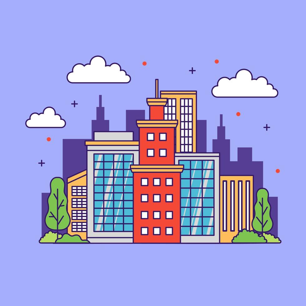 stad gebouwen wolkenkrabber schattig illustratie ontwerp vector