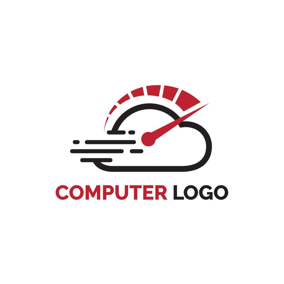 cloud computer digitaal logo-ontwerp met snelheidsmeterillustratie vector