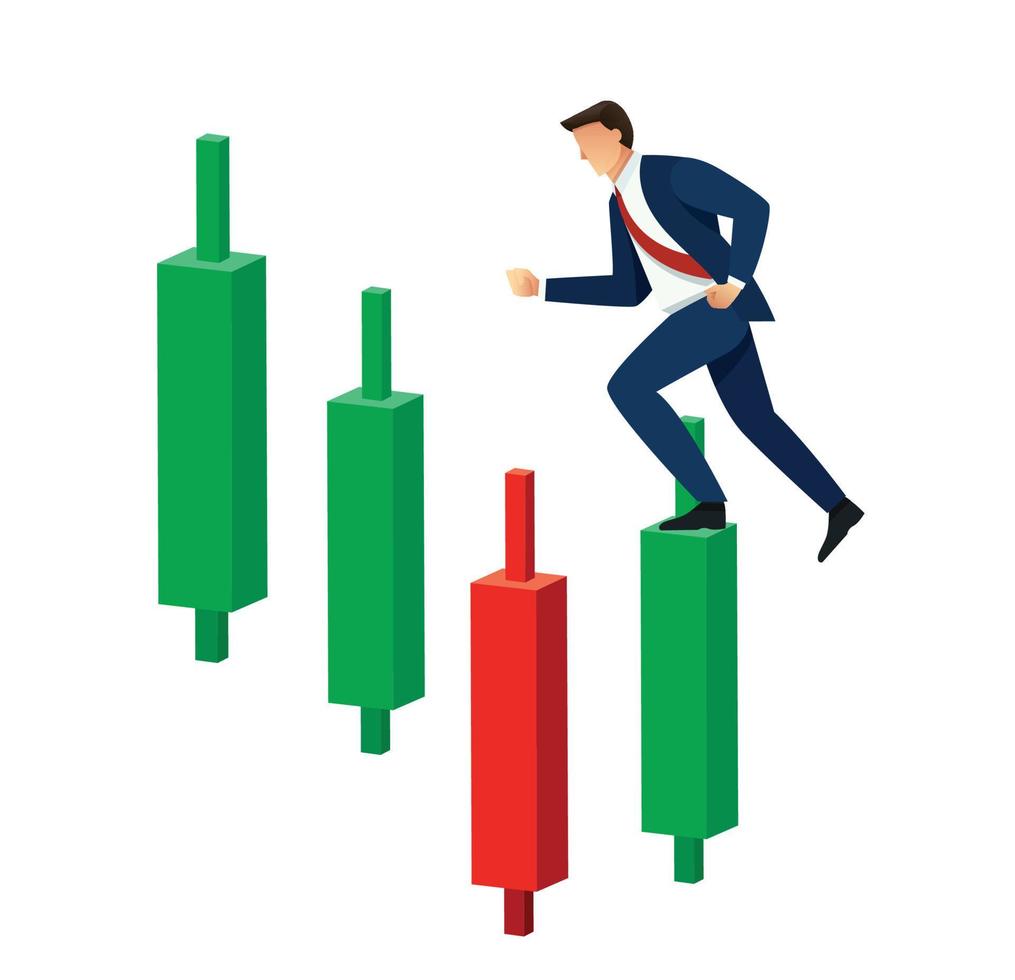 zakenman draait op financiële staafdiagram vectorillustratie vector