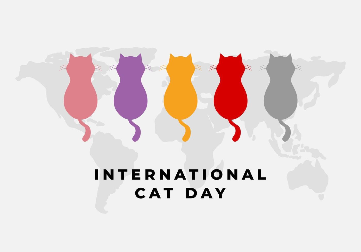 achtergrond voor de internationale kattendag op 8 augustus met vijf katten vector