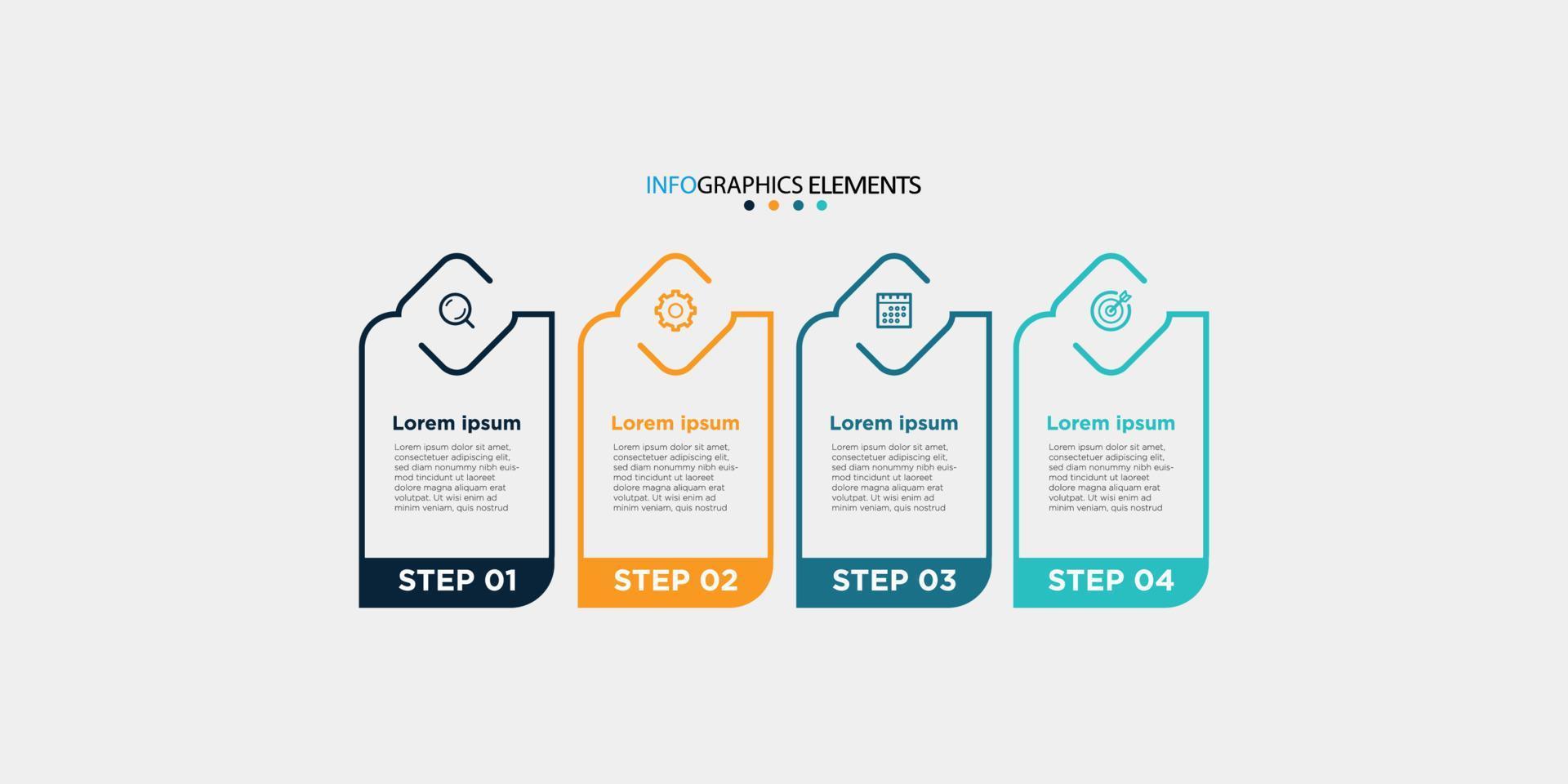 moderne zakelijke infographic ontwerpsjabloon vector met pictogrammen en 4 opties of stappen. kan worden gebruikt voor procesdiagram, presentaties, workflowlay-out, banner, stroomschema, infografiek. eps10 vector