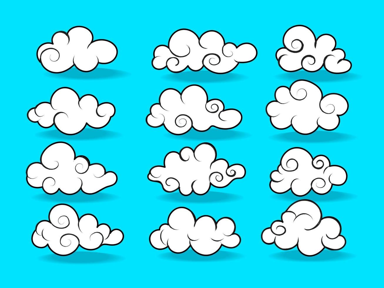 set van wolken pictogram karakter vectorillustratie. ik solated op blauwe achtergrond. vector