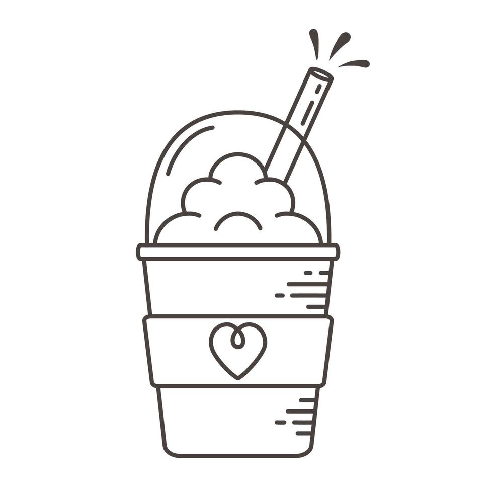 glas milkshake met schuim. zwart-wit pictogram in lijnstijl. vector