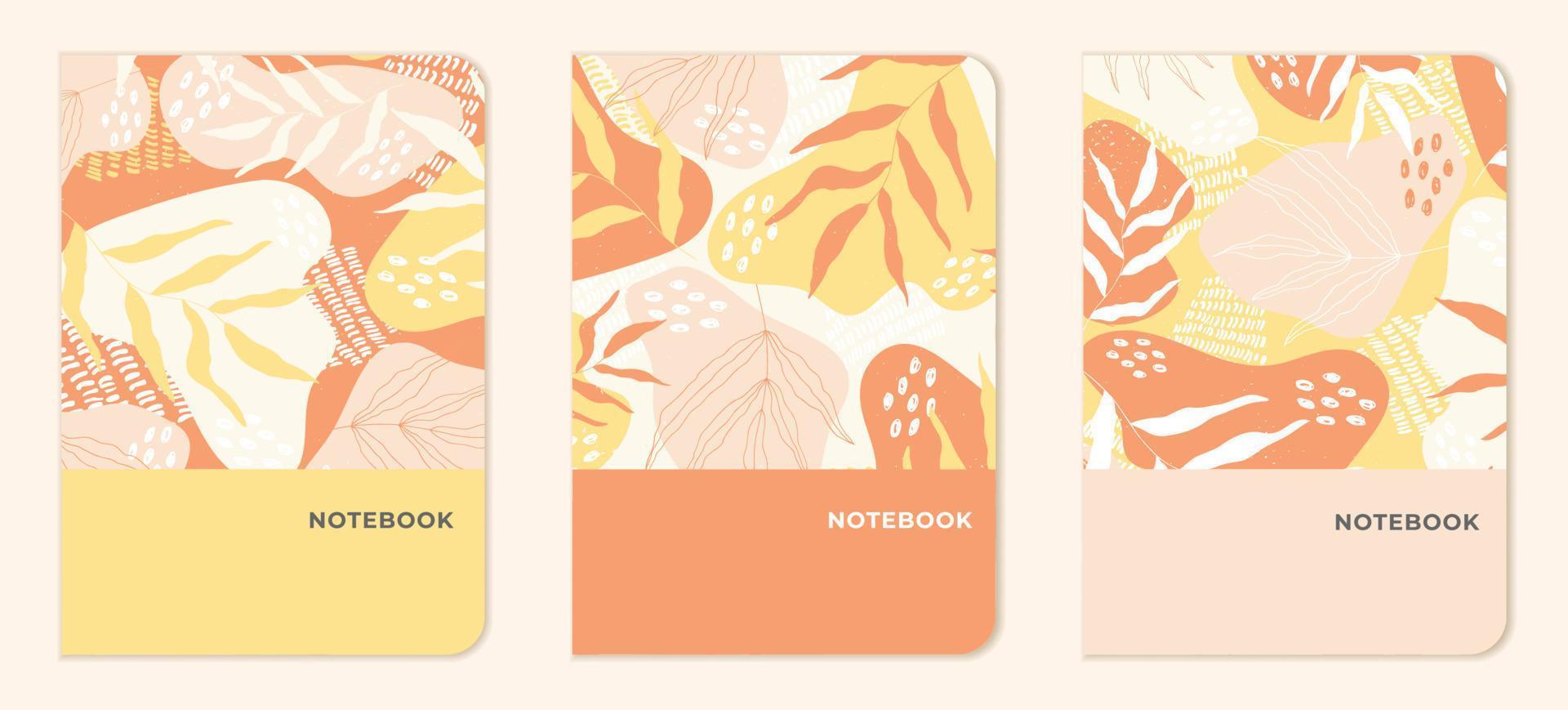 abstracte sjablonen met bladeren in gele, perzik- en oranje tinten voor blocnotes, planners, brochures, boeken, catalogi. vector. vector