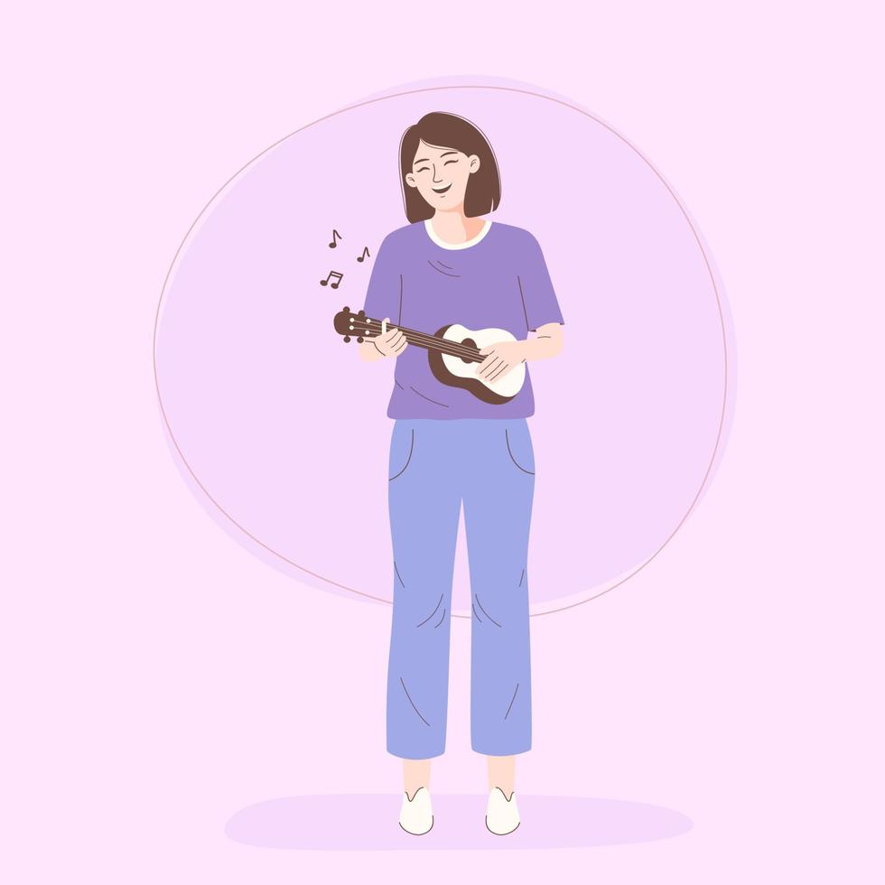 vrouw die ukelele speelt, karakter vectorillustratie vector