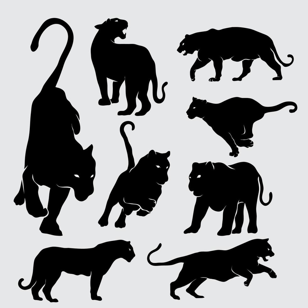 zwarte panter silhouet vector illustratie set