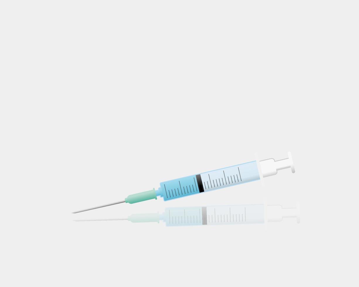 close-up van 3D-spuit met vaccin geïsoleerd op een witte achtergrond. medicijn injectie medicijn. medicatie medicijn naald. gezondheidszorg apparatuur vectorillustratie. vector