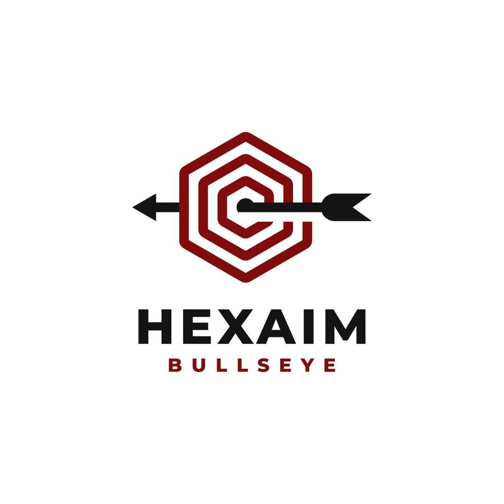 bulls eye in hexa logo lineaire vector illustratie ontwerp, doel pijl in lineaire monoline stijl met hexa concept creatief ontwerp, hexa met bulls eye logo lineaire lijn art monoline outline stijl