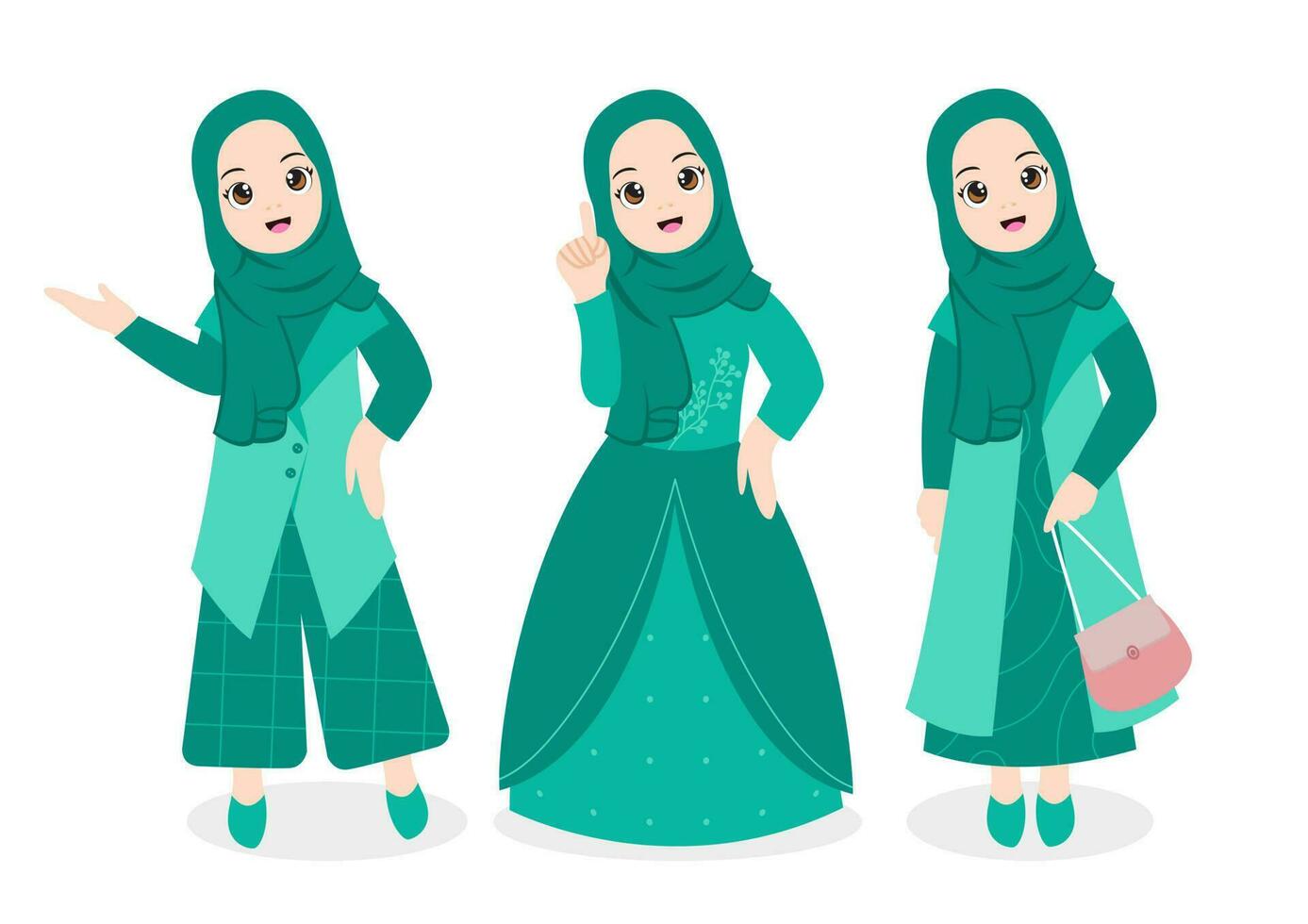 islamitische hijab vrouw met verschillende poses vectorillustratie vector