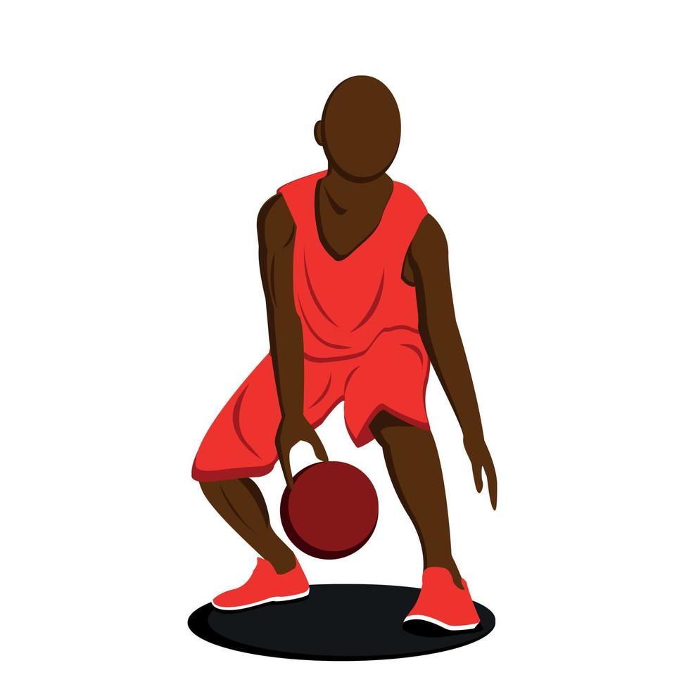 plat ontwerp van basketbalspeler die de bal dribbelt vector