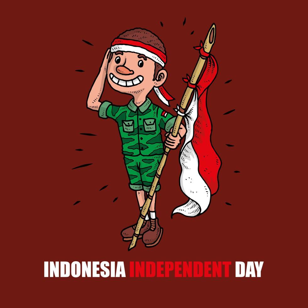 onafhankelijke dag van indonesië met illustratie van de jongen en indonesië vlag vector