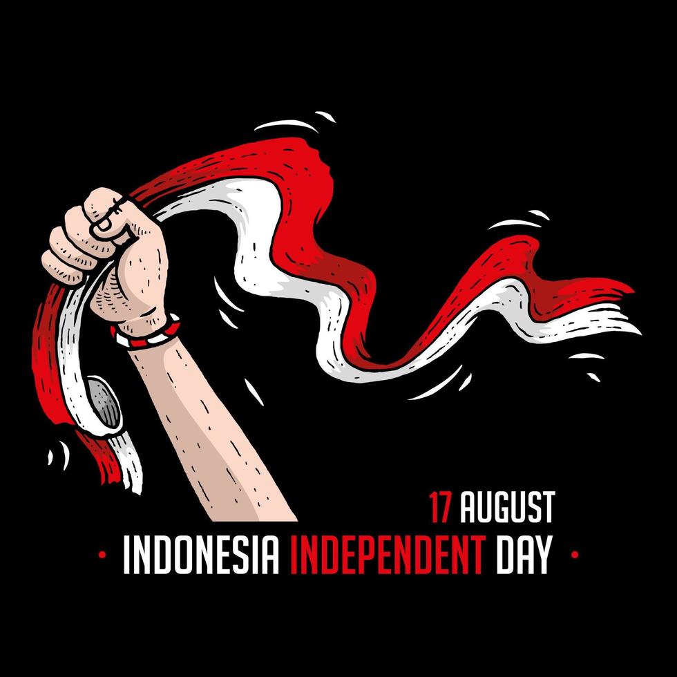 handen zwaaien vlag in indonesië onafhankelijke dag vector