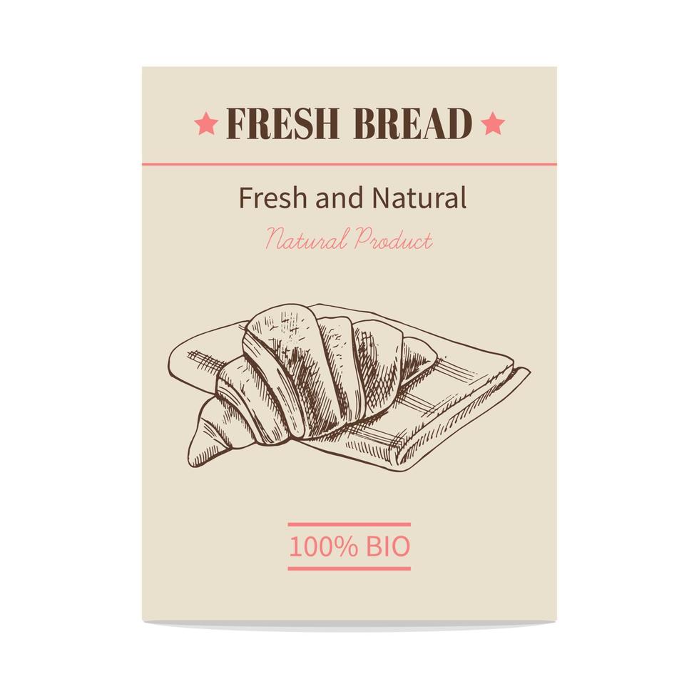 vector hand getrokken schets croissant poster. brood illustratie. pictogrammen en elementen voor afdrukken, etiketten, verpakkingen.