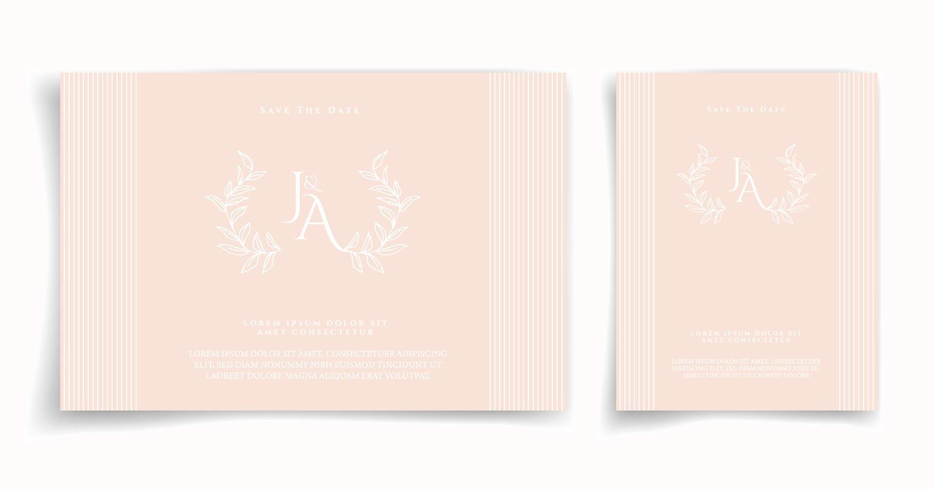 natuurlijke trouwkaart of uitnodigingskaart op roze achtergrond elegante en luxe stijl. voel je fris met blad en natuurlijk thema. vector