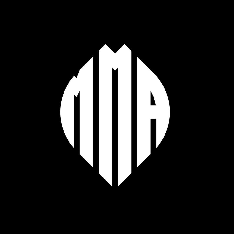 mma cirkel letter logo ontwerp met cirkel en ellipsvorm. mma ellipsletters met typografische stijl. de drie initialen vormen een cirkellogo. mma cirkel embleem abstracte monogram brief mark vector. vector