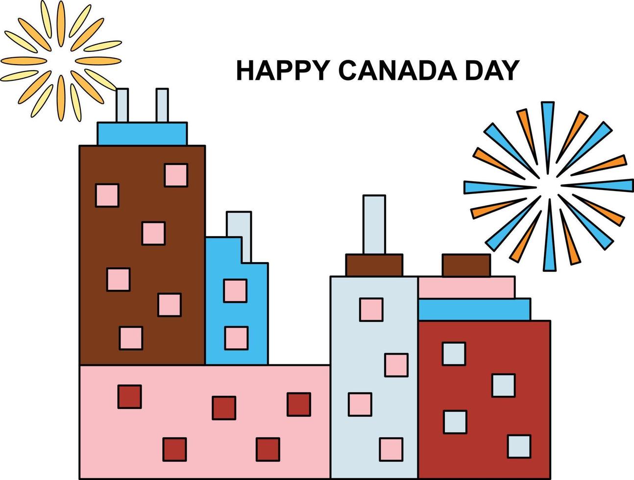 de stad viert canada day met vuurwerk. vector