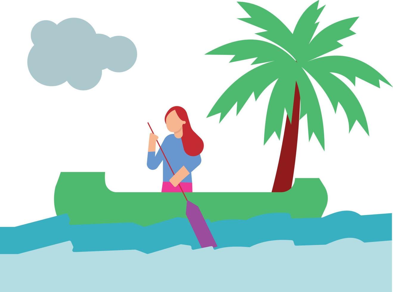 het meisje is aan het raften op de rivier. vector