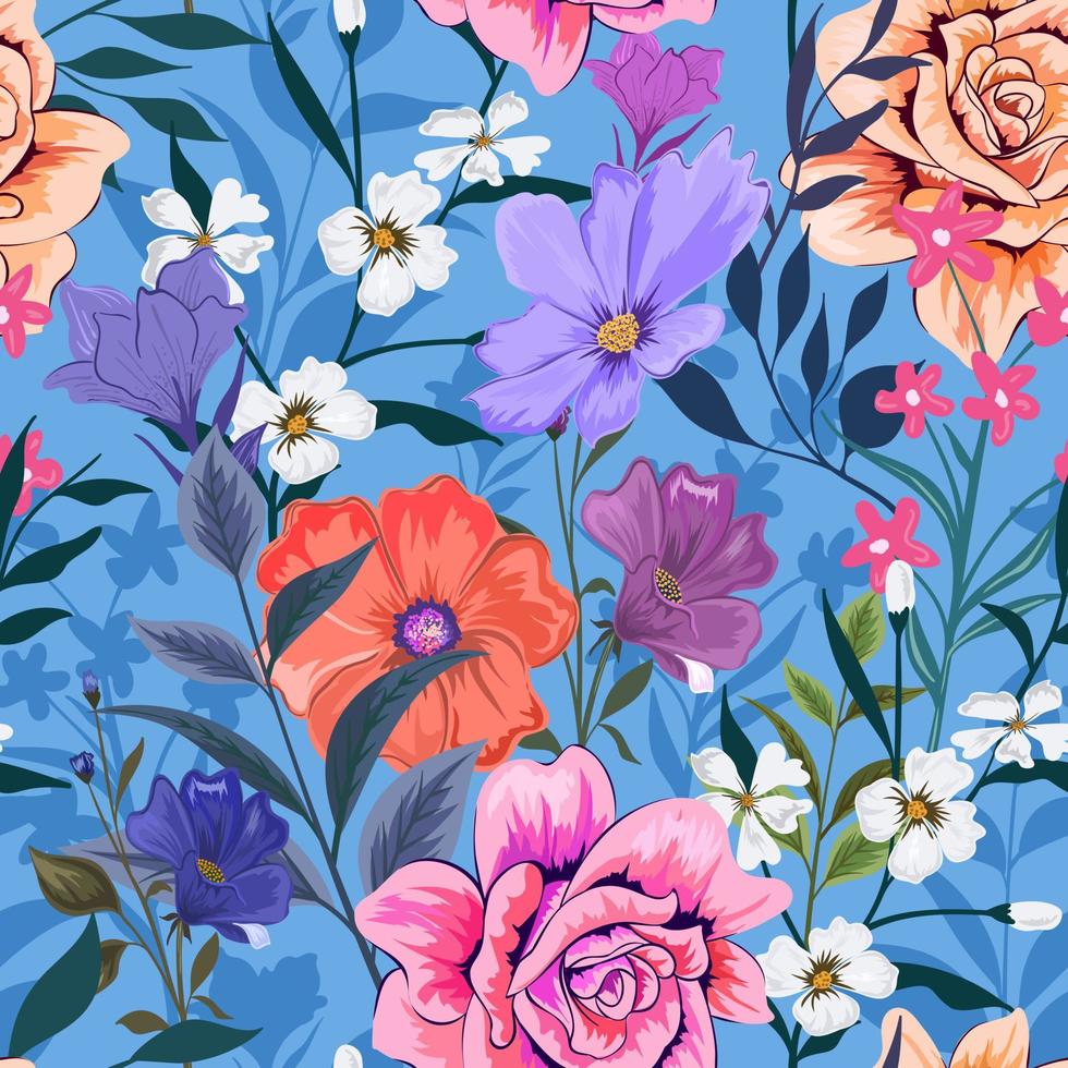 elegant kleurrijk naadloos patroon met botanische bloemenontwerpillustratie vector