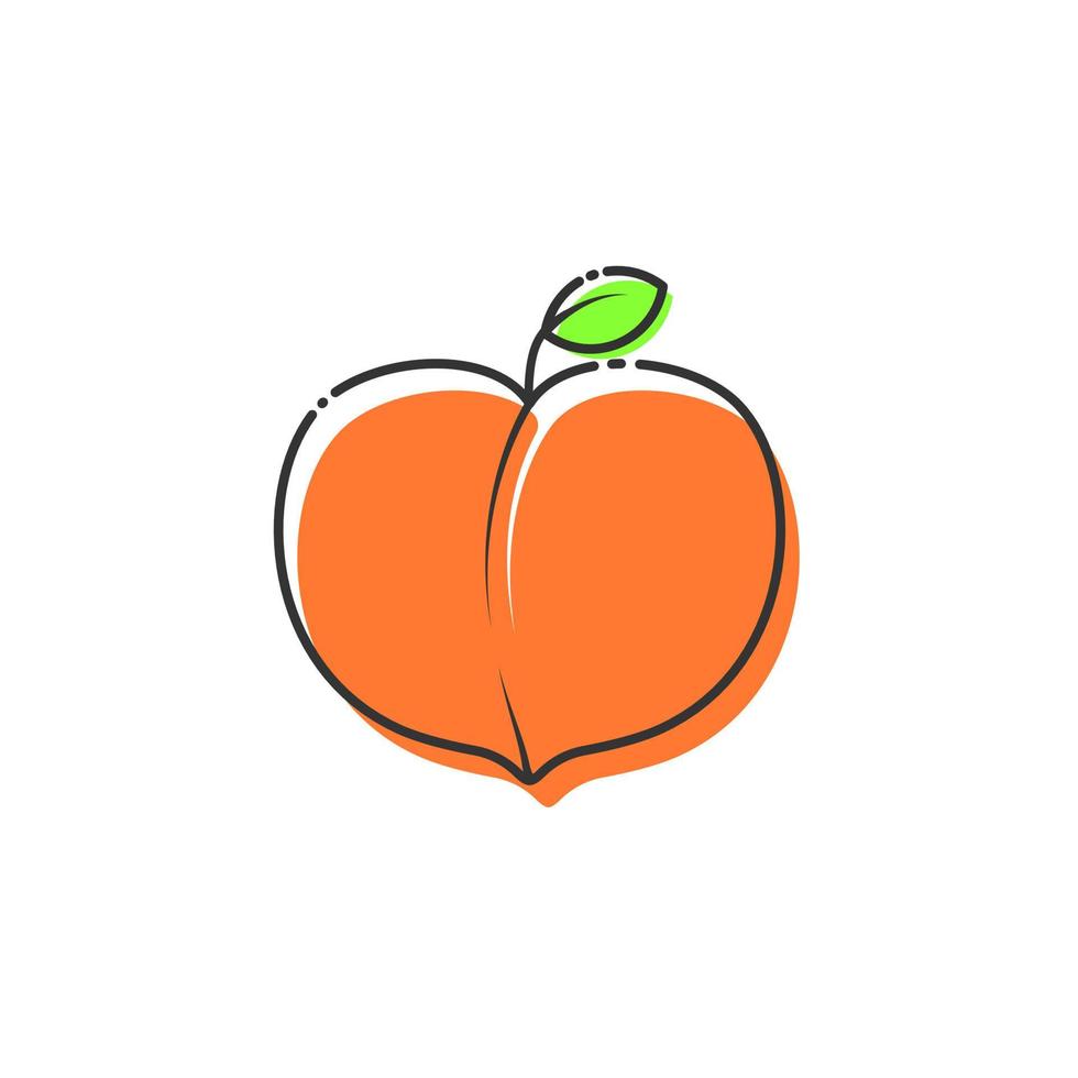 perzik fruit vector geïsoleerd. cartoon perzik pictogram op witte achtergrond