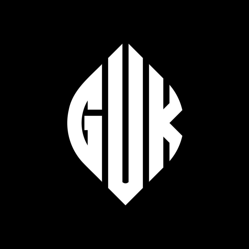 guk cirkel letter logo ontwerp met cirkel en ellipsvorm. guk ellipsletters met typografische stijl. de drie initialen vormen een cirkellogo. guk cirkel embleem abstracte monogram brief mark vector. vector