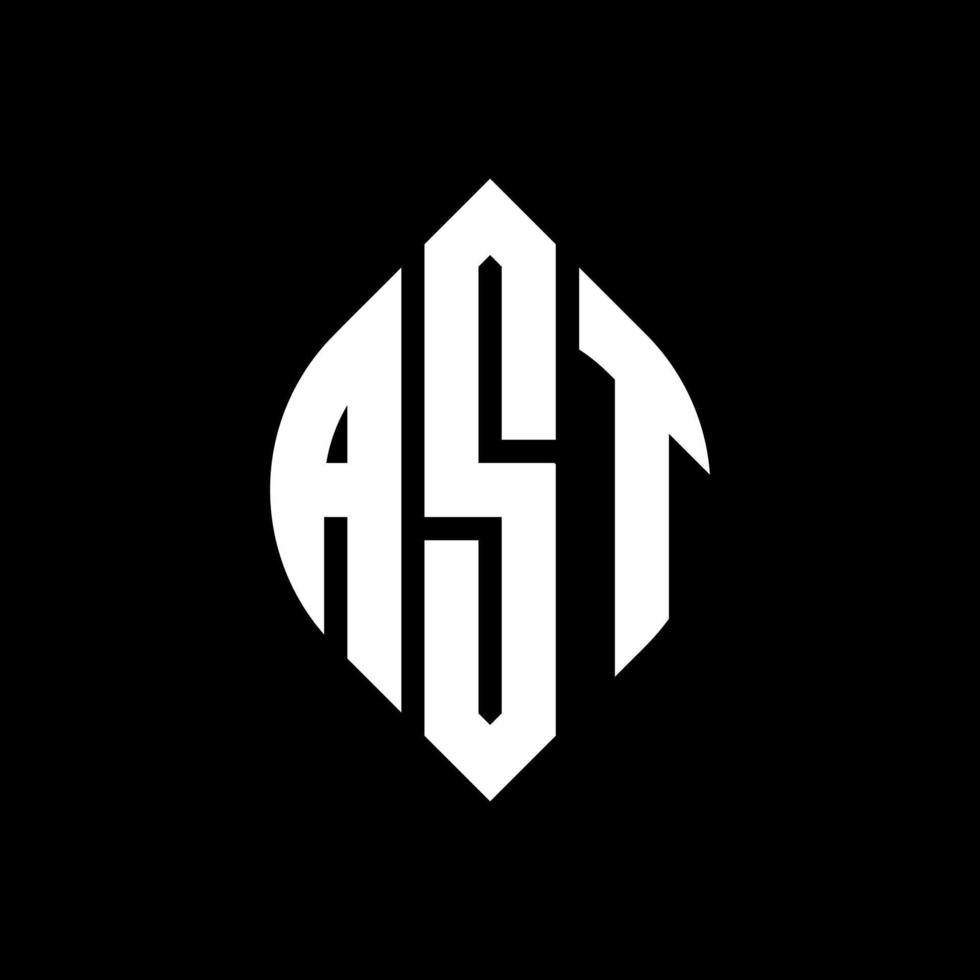 ast cirkel letter logo ontwerp met cirkel en ellipsvorm. ast ellips letters met typografische stijl. de drie initialen vormen een cirkellogo. ast cirkel embleem abstracte monogram brief mark vector. vector