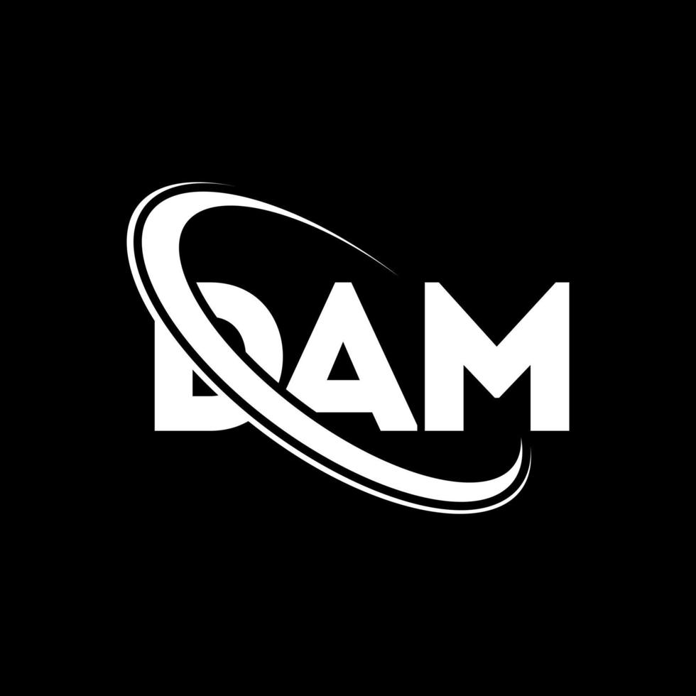 dam-logo. dam brief. dam brief logo ontwerp. initialen dam logo gekoppeld aan cirkel en hoofdletter monogram logo. dam typografie voor technologie, business en onroerend goed merk. vector