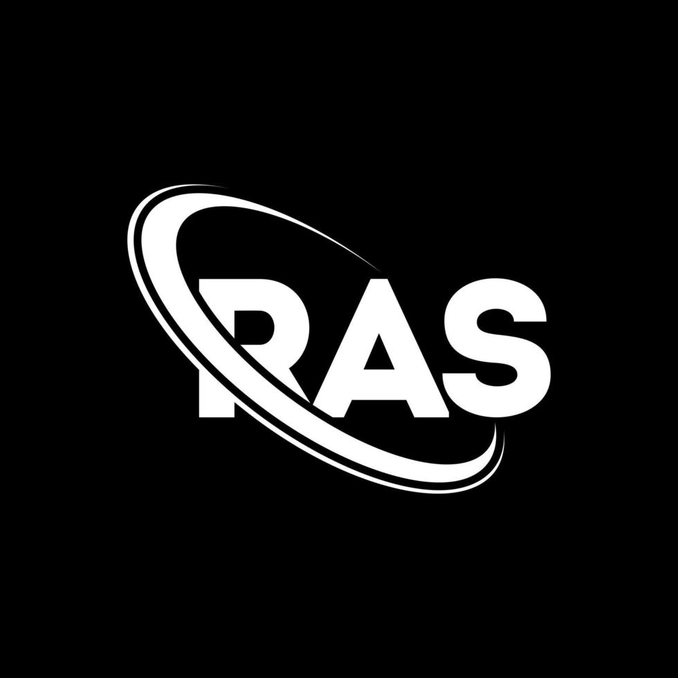 ras-logo. ras brief. ras brief logo ontwerp. initialen ras logo gekoppeld aan cirkel en hoofdletter monogram logo. ras typografie voor technologie, business en onroerend goed merk. vector