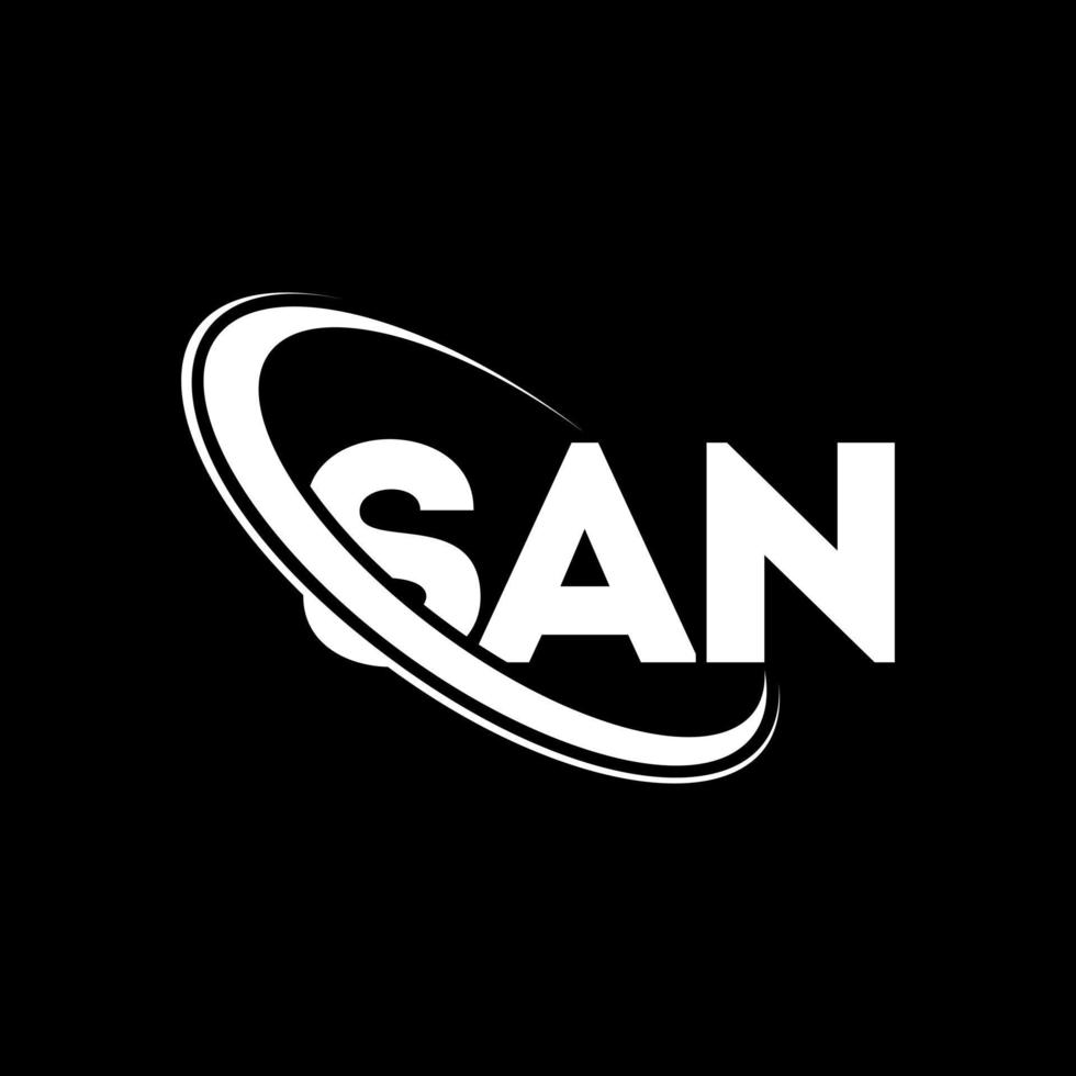 san-logo. zo brief. san brief logo ontwerp. initialen san logo gekoppeld aan cirkel en monogram logo in hoofdletters. san typografie voor technologie, zaken en onroerend goed merk. vector