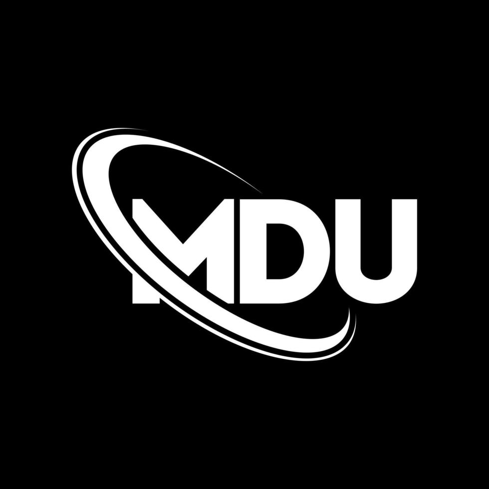 mdu-logo. md brief. mdu brief logo ontwerp. initialen mdu-logo gekoppeld aan cirkel en monogram-logo in hoofdletters. mdu typografie voor technologie, business en onroerend goed merk. vector