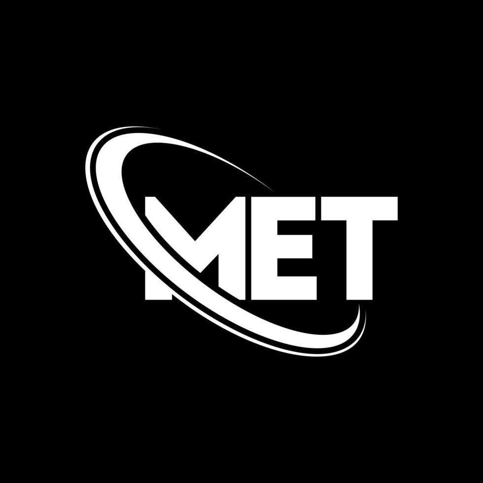 met logo. brief ontmoet. ontmoet letter logo-ontwerp. initialen met logo gekoppeld aan cirkel en monogram logo in hoofdletters. met typografie voor technologie, zaken en onroerend goed merk. vector