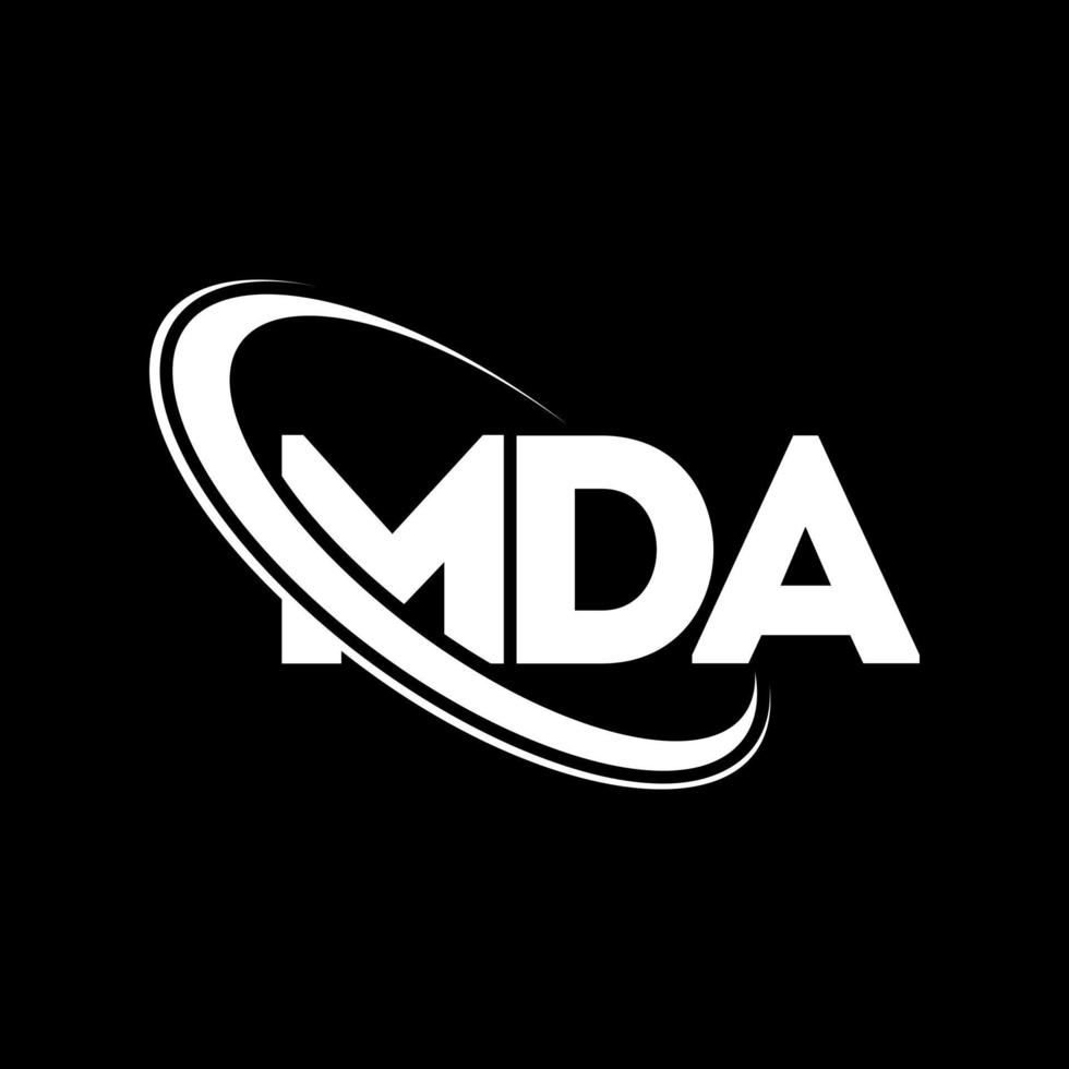 mda-logo. mda brief. mda brief logo ontwerp. initialen mda-logo gekoppeld aan cirkel en monogram-logo in hoofdletters. mda typografie voor technologie, business en onroerend goed merk. vector