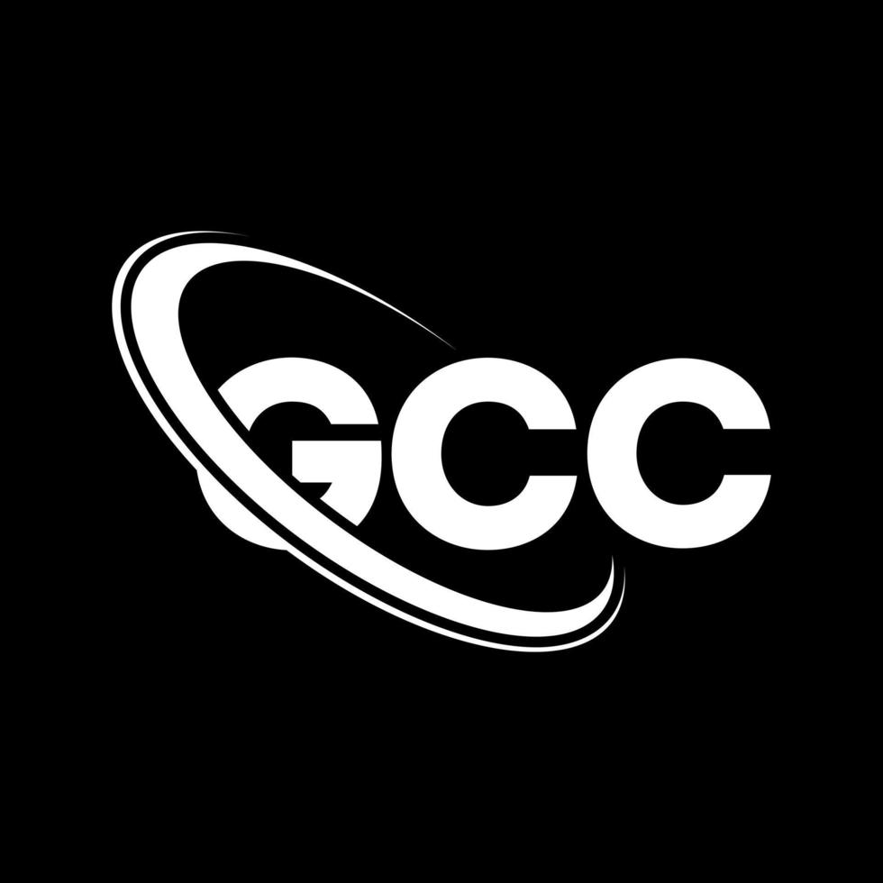 gcc-logo. gcc brief. gcc brief logo ontwerp. initialen gcc-logo gekoppeld aan cirkel en monogram-logo in hoofdletters. gcc-typografie voor technologie, zaken en onroerend goed merk. vector