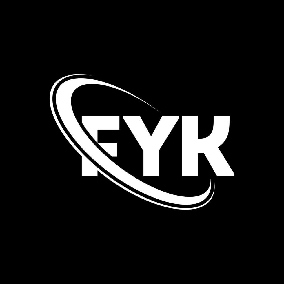 fyk-logo. fik brief. fyk brief logo ontwerp. initialen fyk-logo gekoppeld aan cirkel en monogram-logo in hoofdletters. fyk typografie voor technologie, zaken en onroerend goed merk. vector