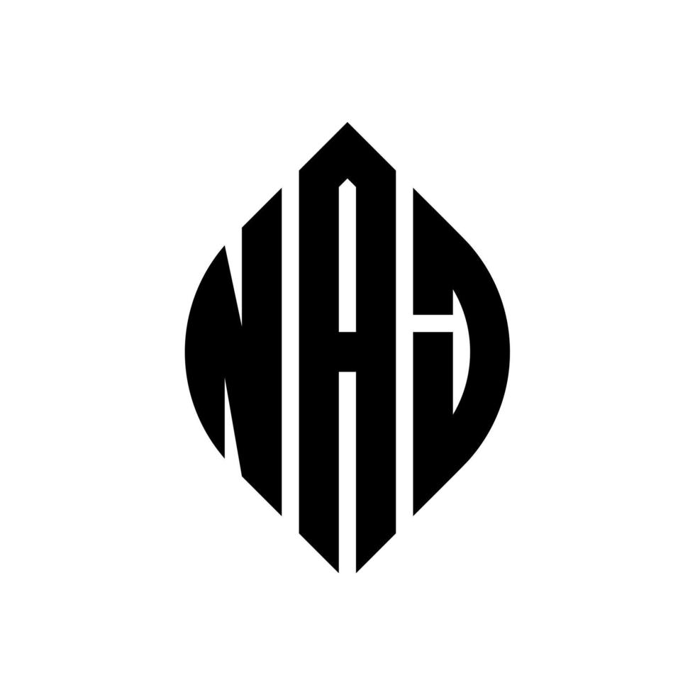 naj cirkel letter logo ontwerp met cirkel en ellipsvorm. naj ellipsletters met typografische stijl. de drie initialen vormen een cirkellogo. naj cirkel embleem abstracte monogram brief mark vector. vector