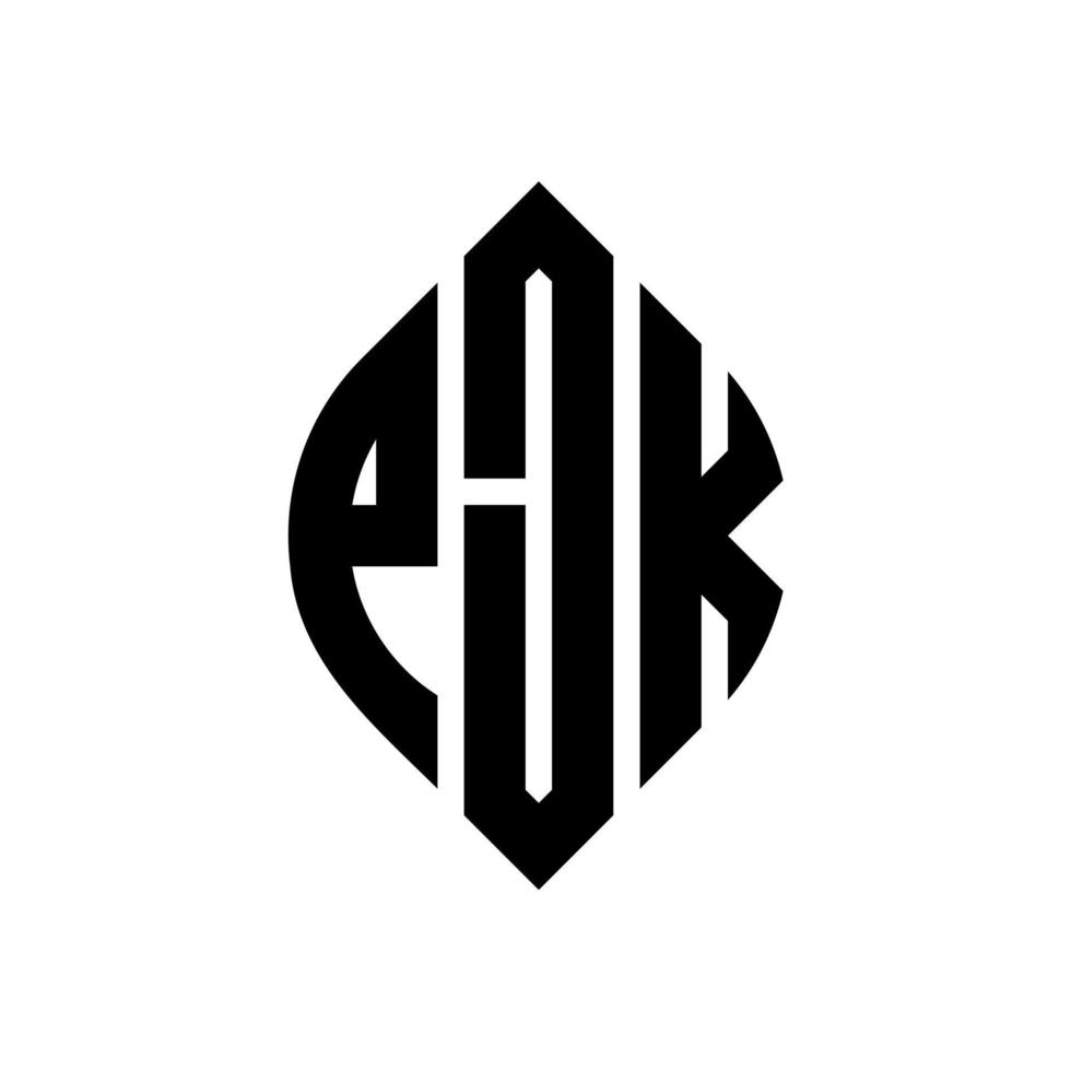 pjk cirkel letter logo-ontwerp met cirkel en ellipsvorm. pjk ellipsletters met typografische stijl. de drie initialen vormen een cirkellogo. pjk cirkel embleem abstracte monogram brief mark vector. vector