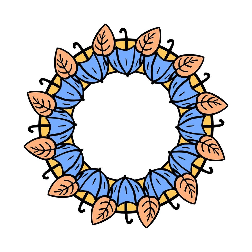 herfst ronde banner, plaats voor tekst. rond frame gemaakt van bladeren en parasols. ornament seizoensgebonden voor vakanties - vectorillustratie isolate vector