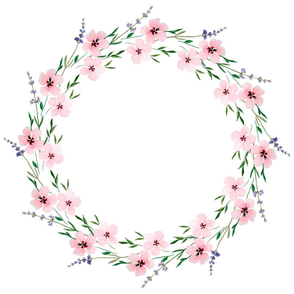 aquarel ronde krans met roze bloemen. vector
