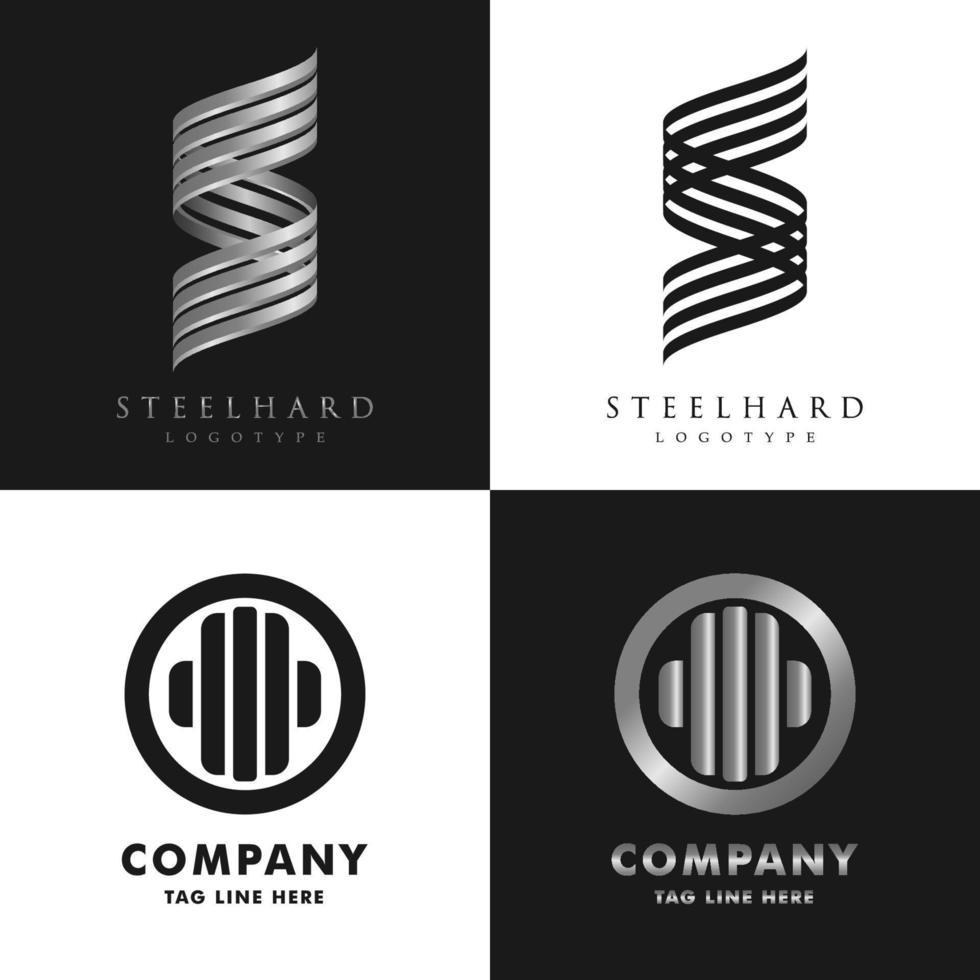 set logo modern elegant concept met metalen en vlakke stijl vector