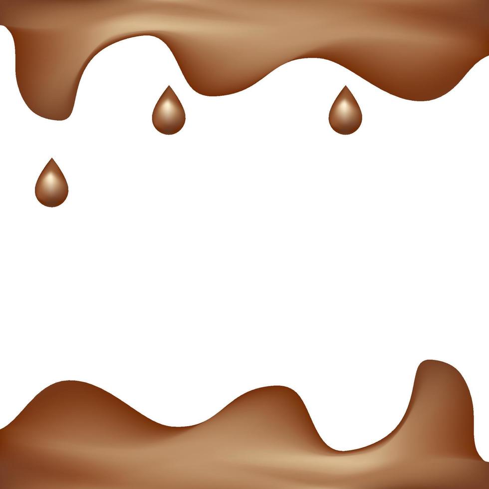 abstract dubbelzijdig frame met druppels en golven van melkchocolade. 3D-realistische vectorvoedselobjecten vector