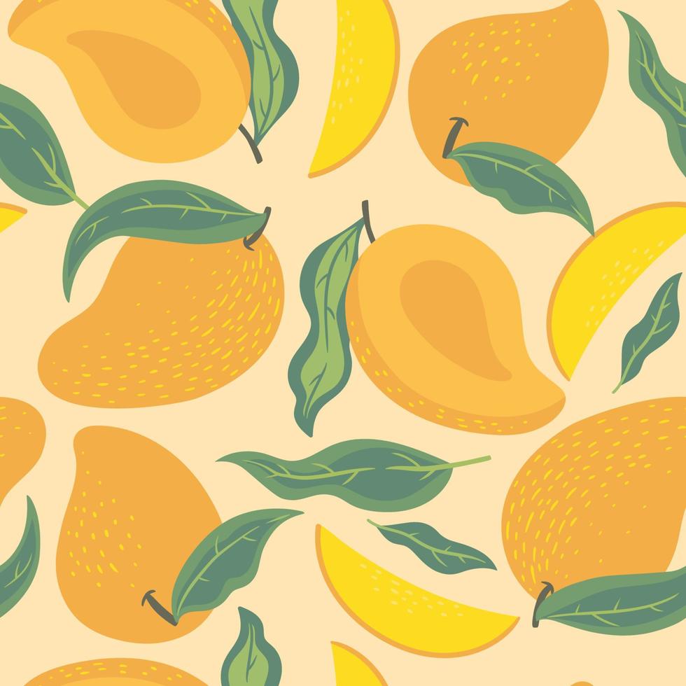 naadloos patroon met mango en bladeren. vectorafbeeldingen. vector