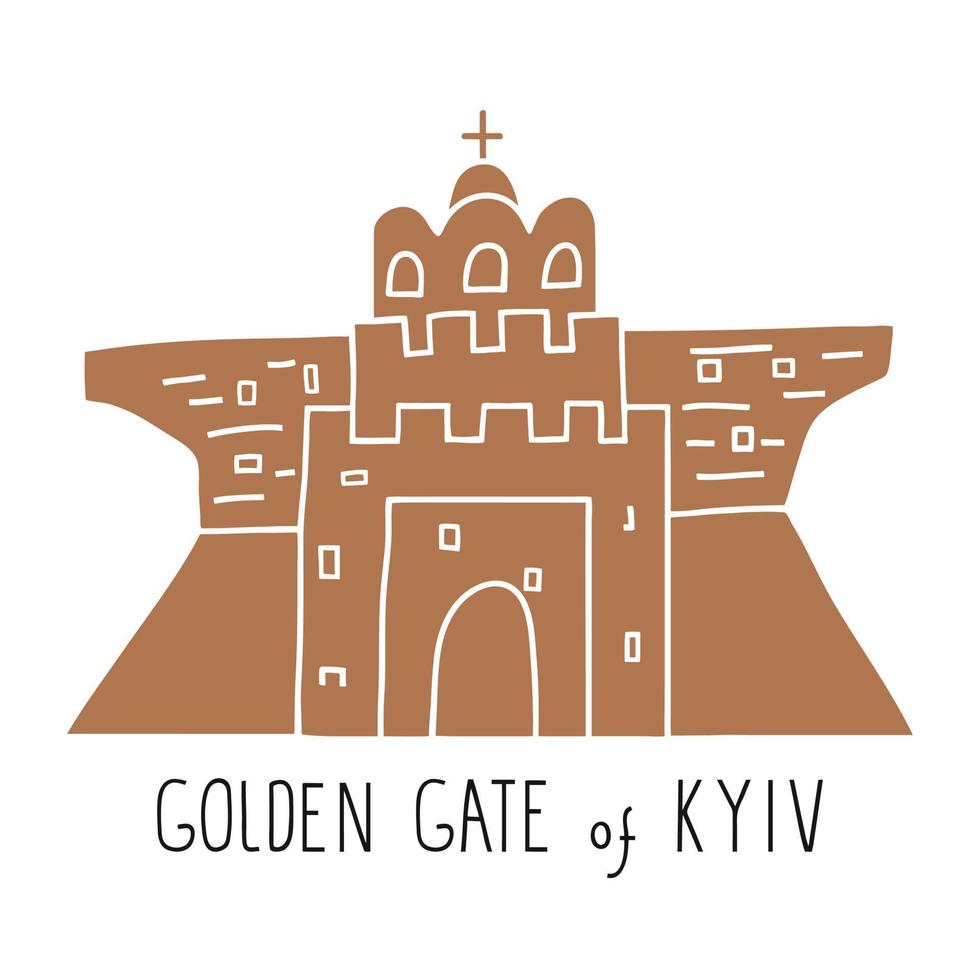 populaire toeristische attractie Golden Gate van Kiev. beroemde plek voor reizen in oekraïne. handgetekende illustratie en belettering vector