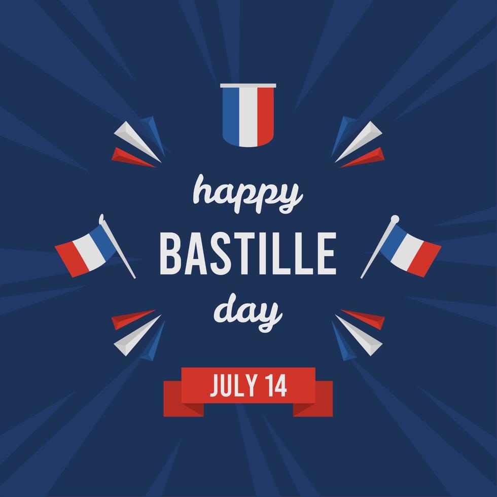 donkerblauwe poster met Franse vlag voor wenskaart, marketing, verkoop of social media post op Bastille Day vector