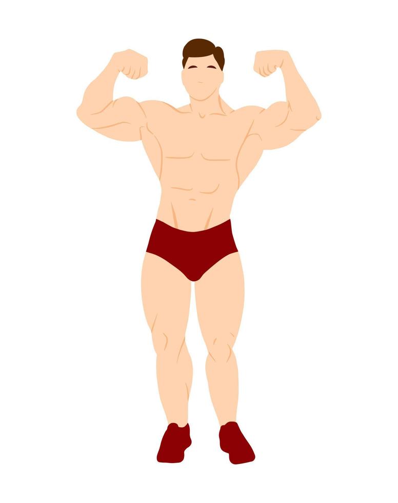 jonge man bodybuilder karakter geïsoleerd op een witte achtergrond. bodybuilding concept vectorillustratie in vlakke stijl. cartoon volledige hoge lichaam met spieren. gezonde sportieve levensstijl vector